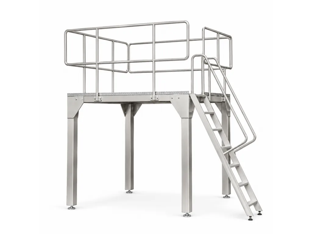 Support Platform for a rotary premade pouch packaging line.