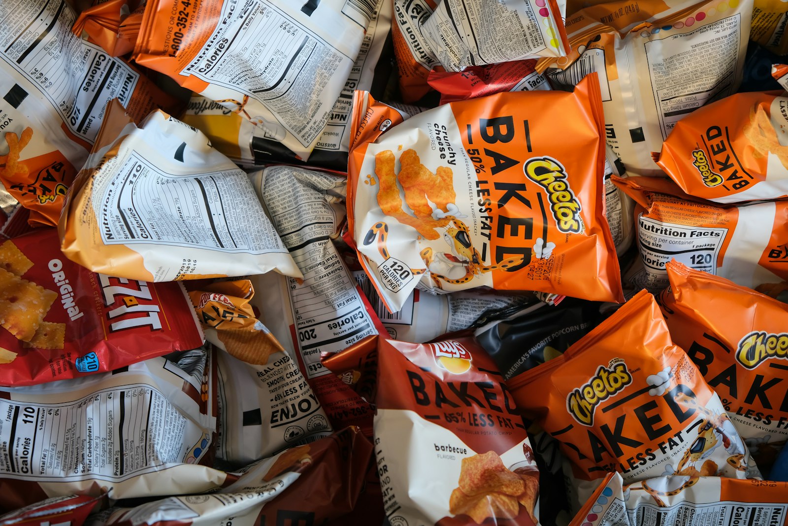 Snack chips, screening visual for weigh-dose pouch packing — not a tested SKU