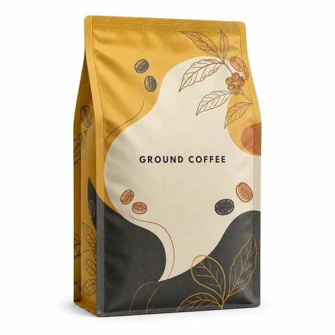 Printed quad-seal flat-bottom coffee bag