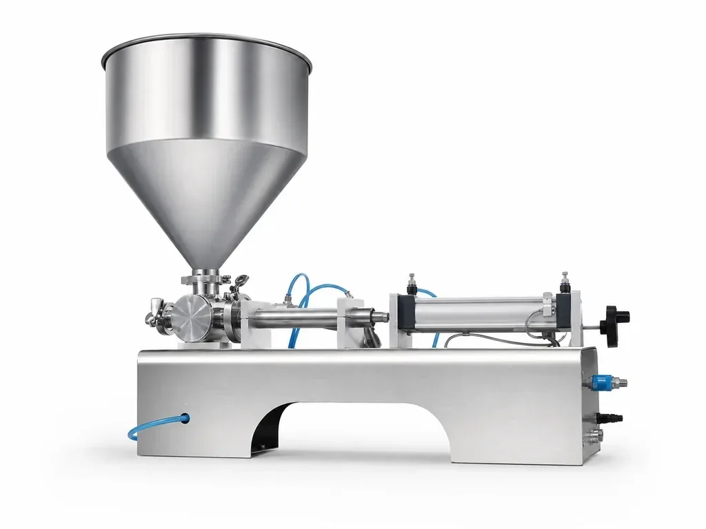 Piston pump filling system for liquid and paste dosing