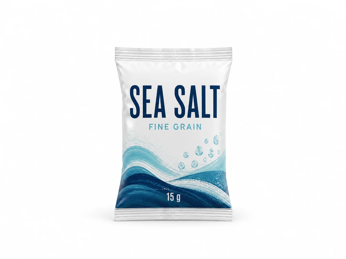 Printed sea-salt pillow pack, shown as a finished bag format reference
